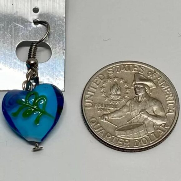 New Fashion Brand Earrings Murano Style Clear Blue Glass Dangle Heart Beads NWT - Picture 7 of 9